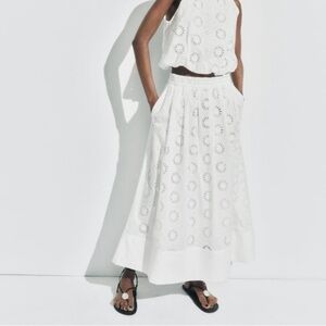 ZARA EMBROIDERED EYELET MIDI SKIRT